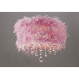 Diyas IL30741/PI Ibis Semi Flush Ceiling Light with Pink Shade