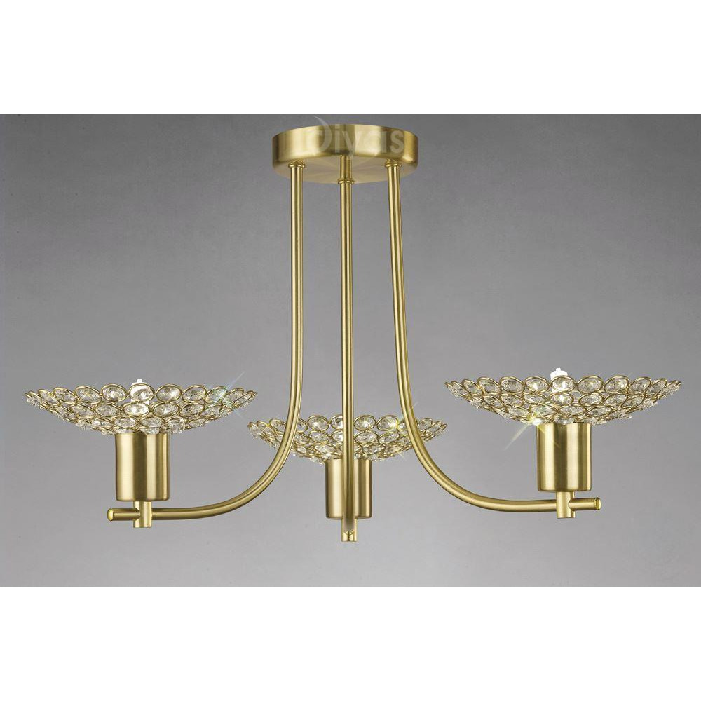 Diyas IL20601 Ellen Satin Brass And Crystal Ceiling Pendant Light