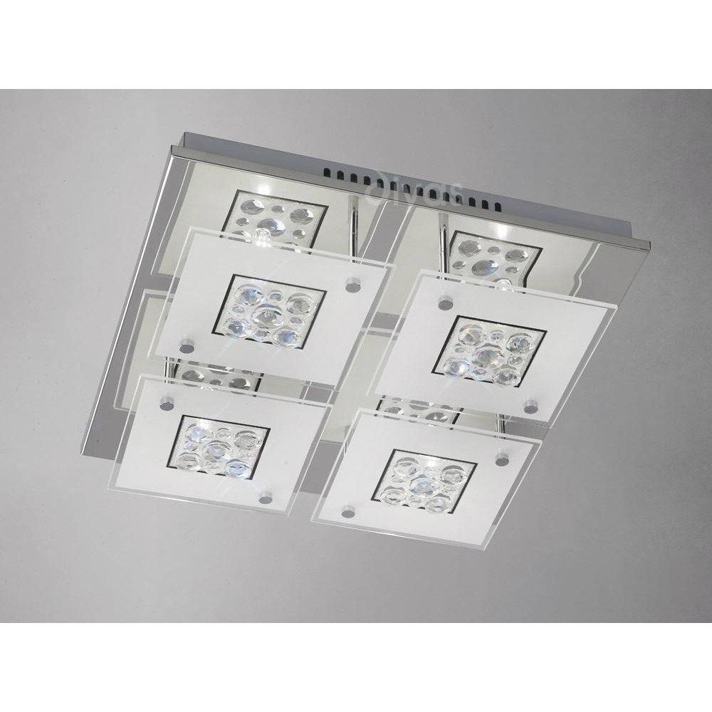 Diyas IL31252 Cosmic Frosted Glass and Crystal Flush Ceiling Light