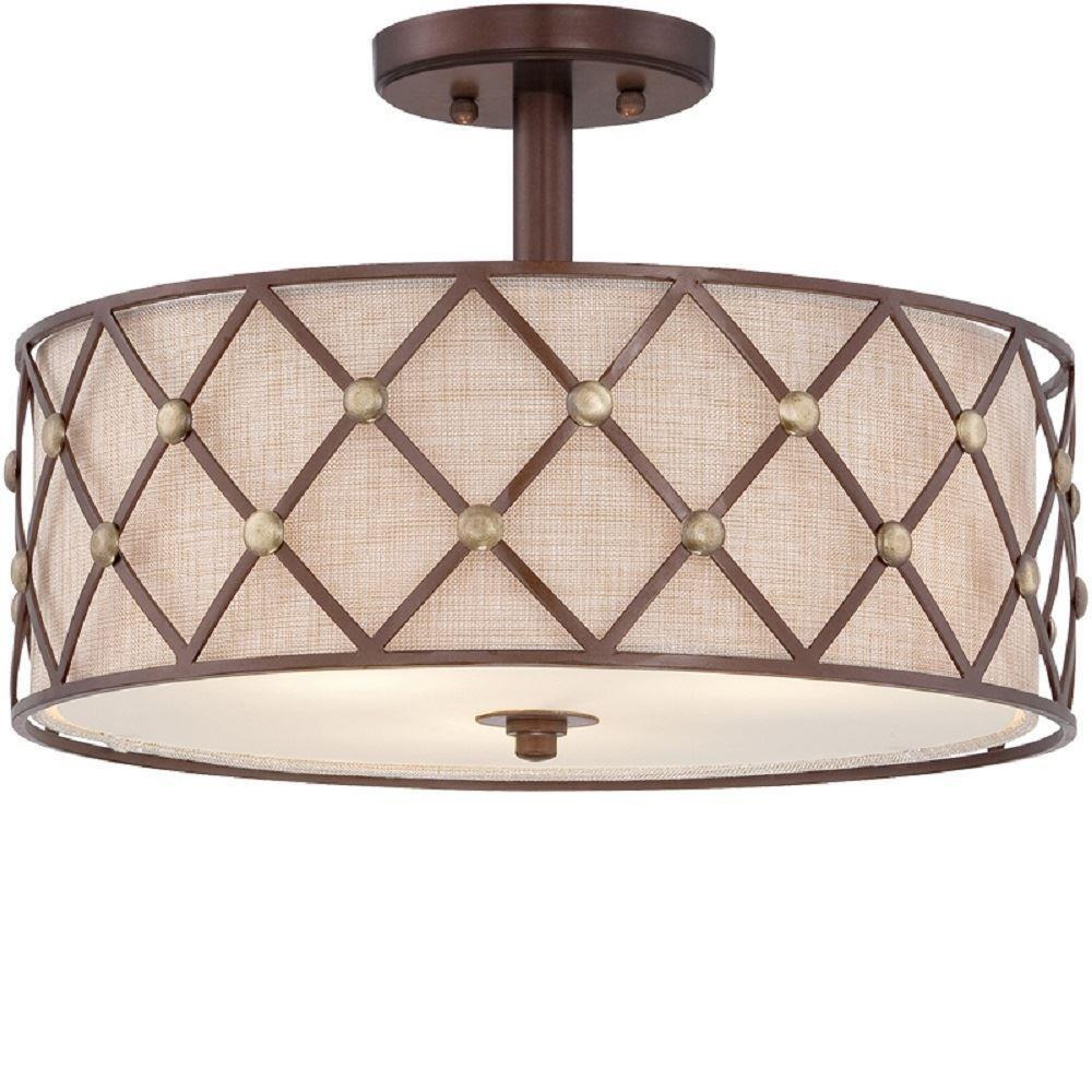 QZ/BROWNLATT/SF Brown Lattice 3 Light Copper Semi Flush Ceiling Light