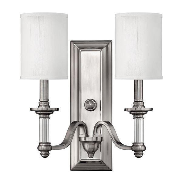 HK/SUSSEX2 Sussex 2 Light Brushed Nickel Wall Light with Shade