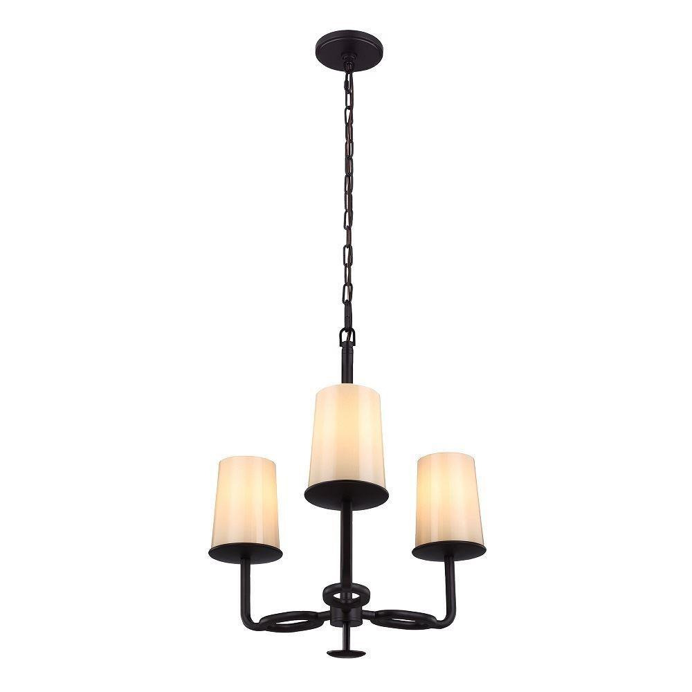 FE/HUNTLEY3 Huntley 3 Light Bronze Chandelier with Ivory Glass Shades