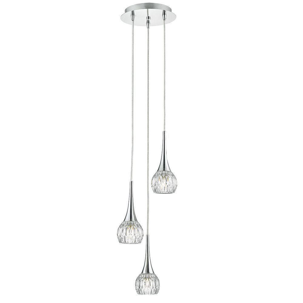 Dar LYA0350 Lyall 3 Light Pendant Light In Polished Chrome With Decorative Glass Spiral