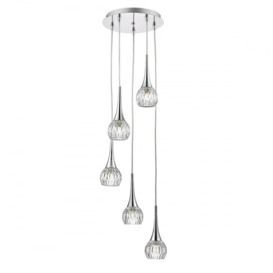 Dar LYA0550 Lyall 5 Light Pendant Light In Polished Chrome With Decorative Glass Spirals
