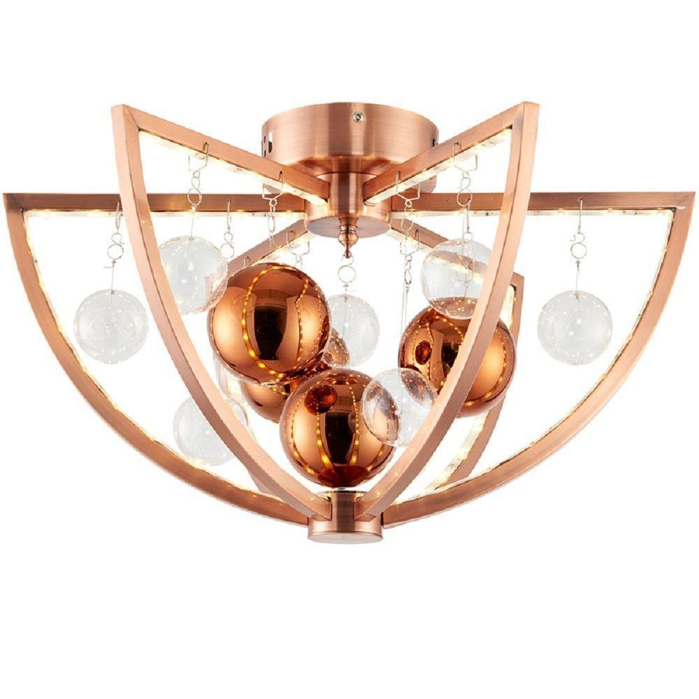 Endon Muni-Co-F Muni Flush Ceiling Light In Copper With Clear And Copper Glass