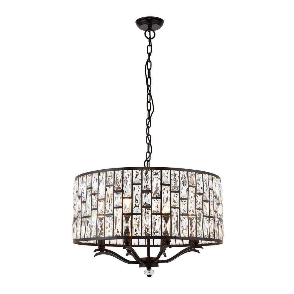 8 Light Ceiling Pendant In Dark Bronze With Clear Crystal Glass