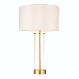 Endon 68802 Modern Touch Table Lamp In Glass And Brushed Gold With White Faux Silk Shade