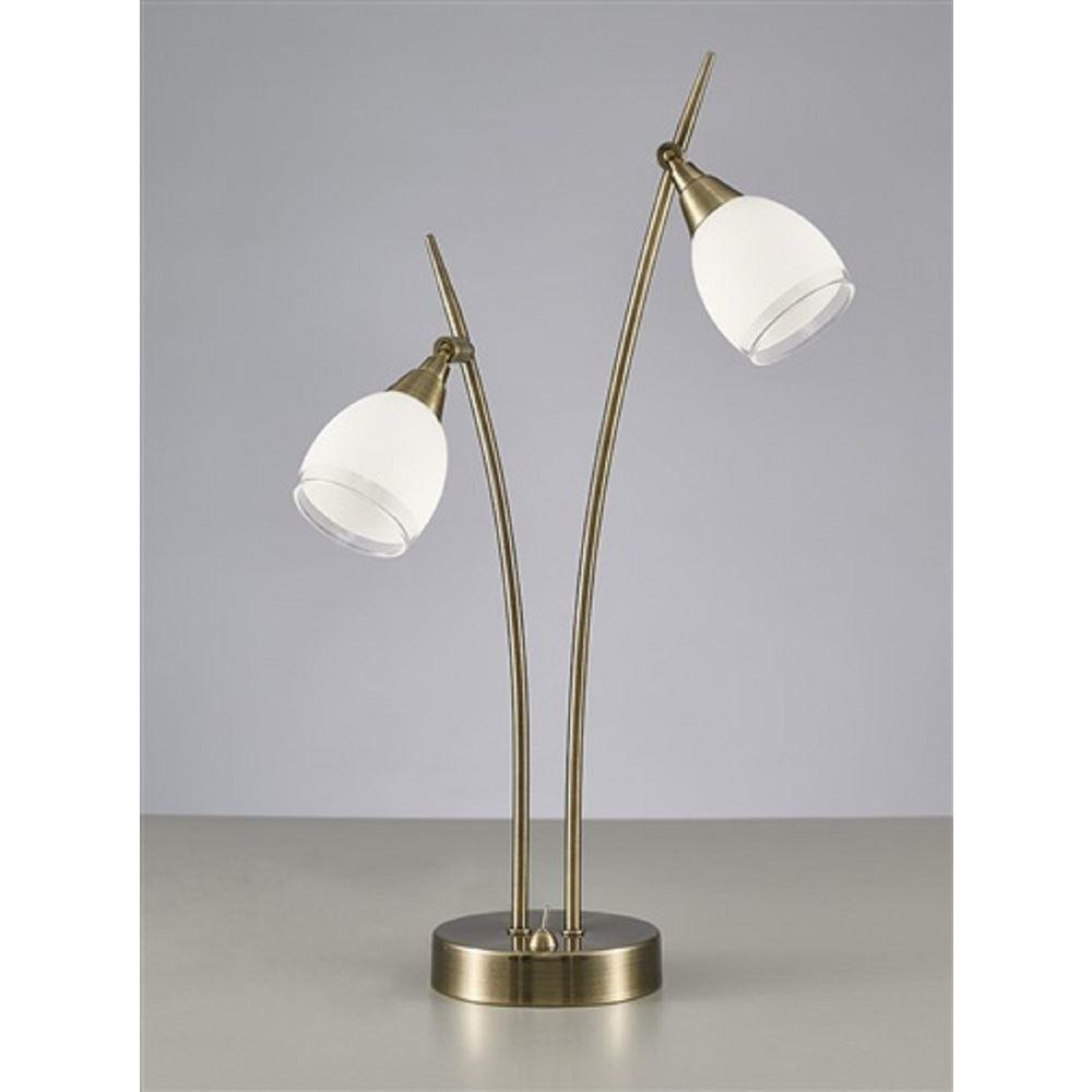 T984 2 Light Table Lamp In Bronze With Clear Edged White Glass Shades
