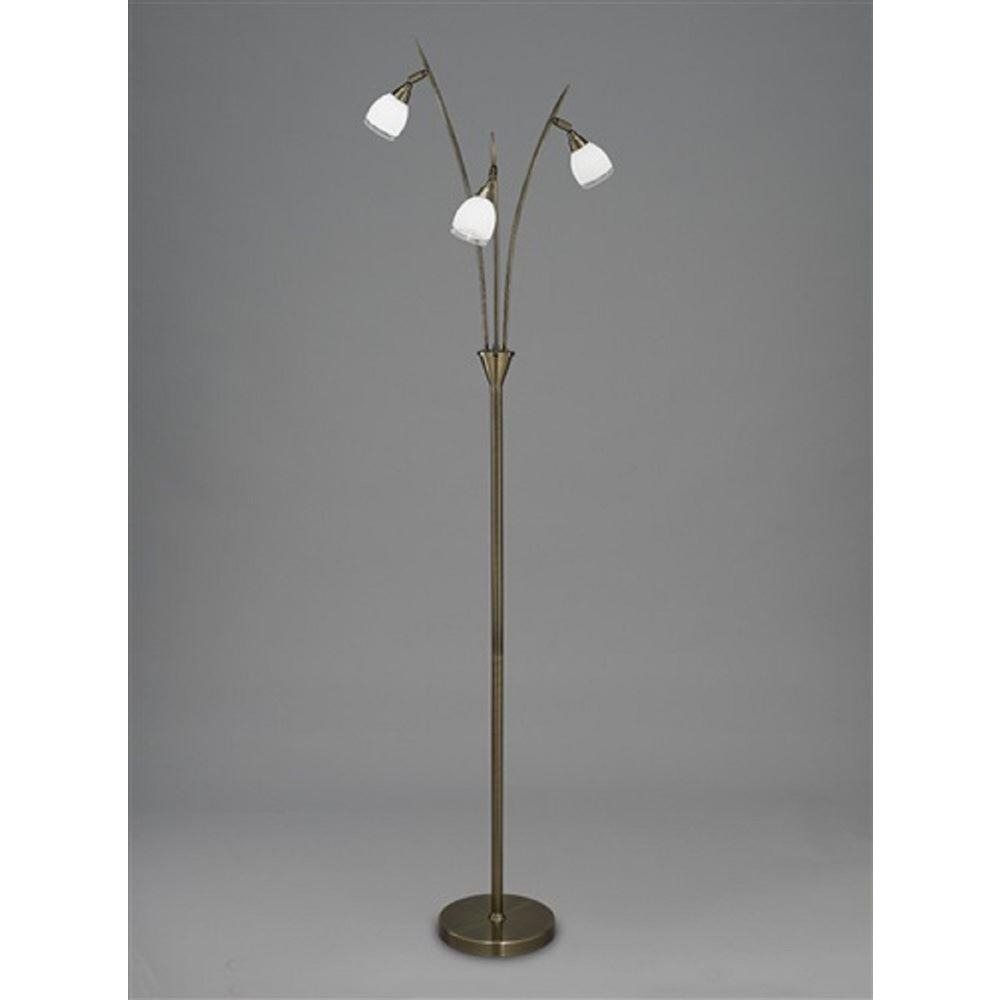 S221 3 Light Standard Floor Lamp In Bronze With Clear Edged White Glass Shades