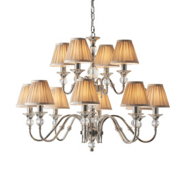 Interiors 1900 63581 Polina Nickel 12 Light Ceiling Pendant With Beige Shades In Polished Nickel