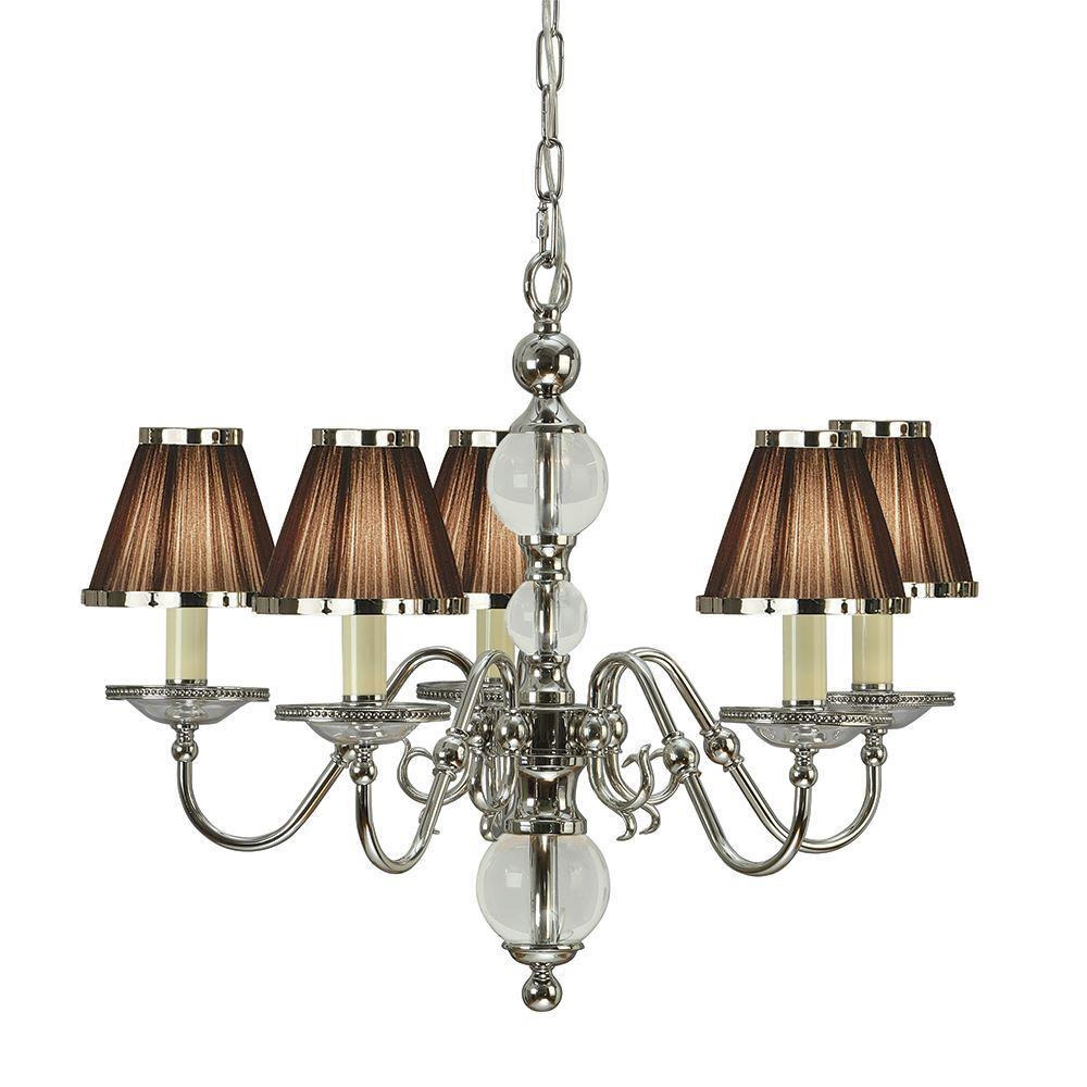 Interiors 1900 63716 Tilburg Nickel 5 Light Ceiling Pendant Light With Chocolate Shades In Nickel