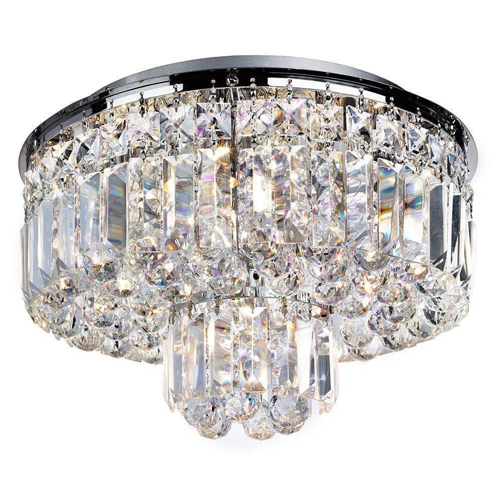 Searchlight 7755-5CC Vesuvius 5 Light Flush Ceiling Light In Chrome With Crystal Glass