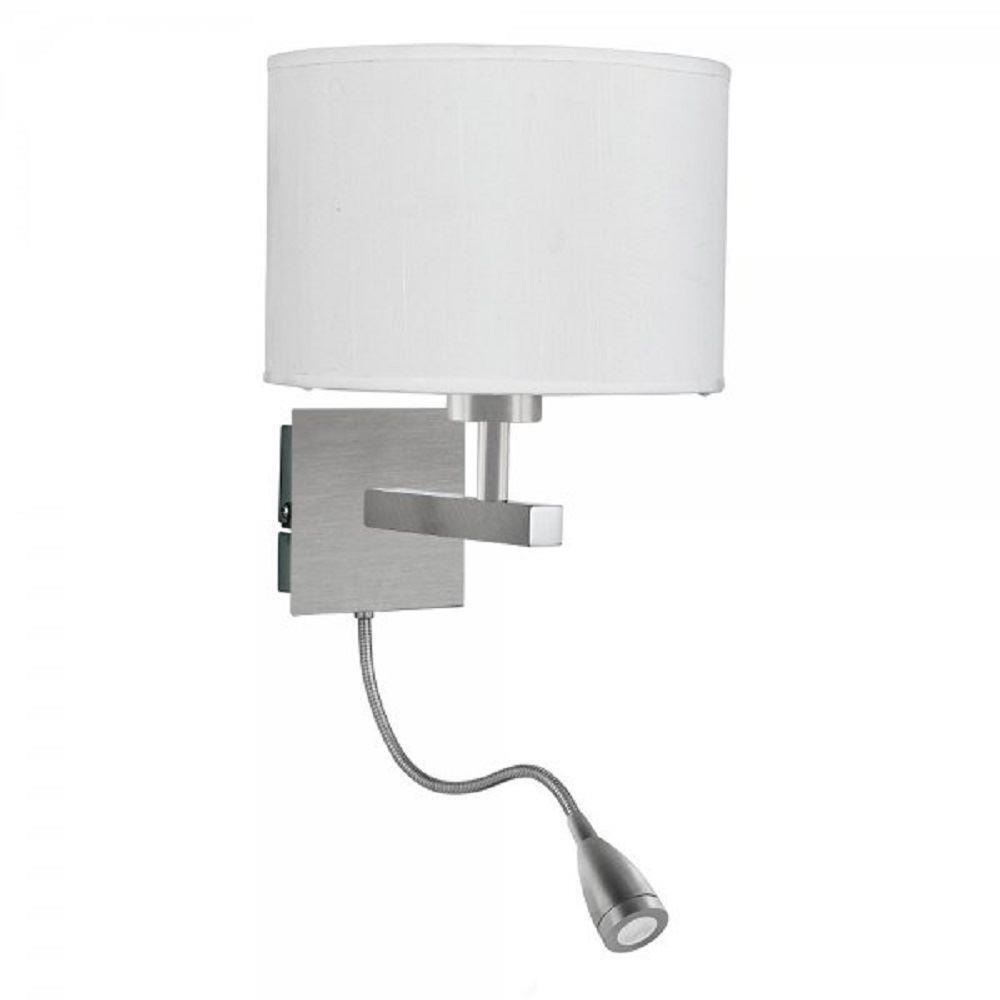 Searchlight 3550SS 2 Light Wall Light In Satin Silver With Adjustable LED Arm And Round White Shade