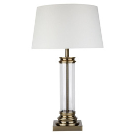 Searchlight 5141AB 1 Light Table Lamp With Glass Column And Antique Brass Base And Cream Shade