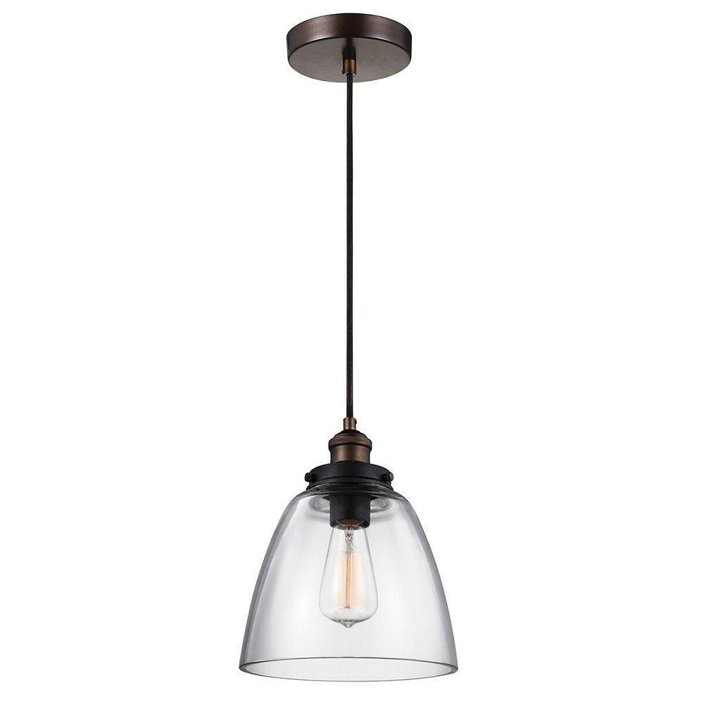 FE/BASKIN/P/B BR Baskin 1 Light Small Ceiling Pendant In Aged Brass And Zinc - Dia: 228mm