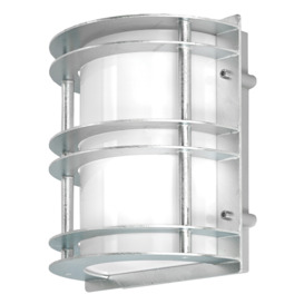 Norlys ST-FLU-E27-GAL-O Stockholm 1 Light Flush Wall Light - Galvanised - With Frosted Glass