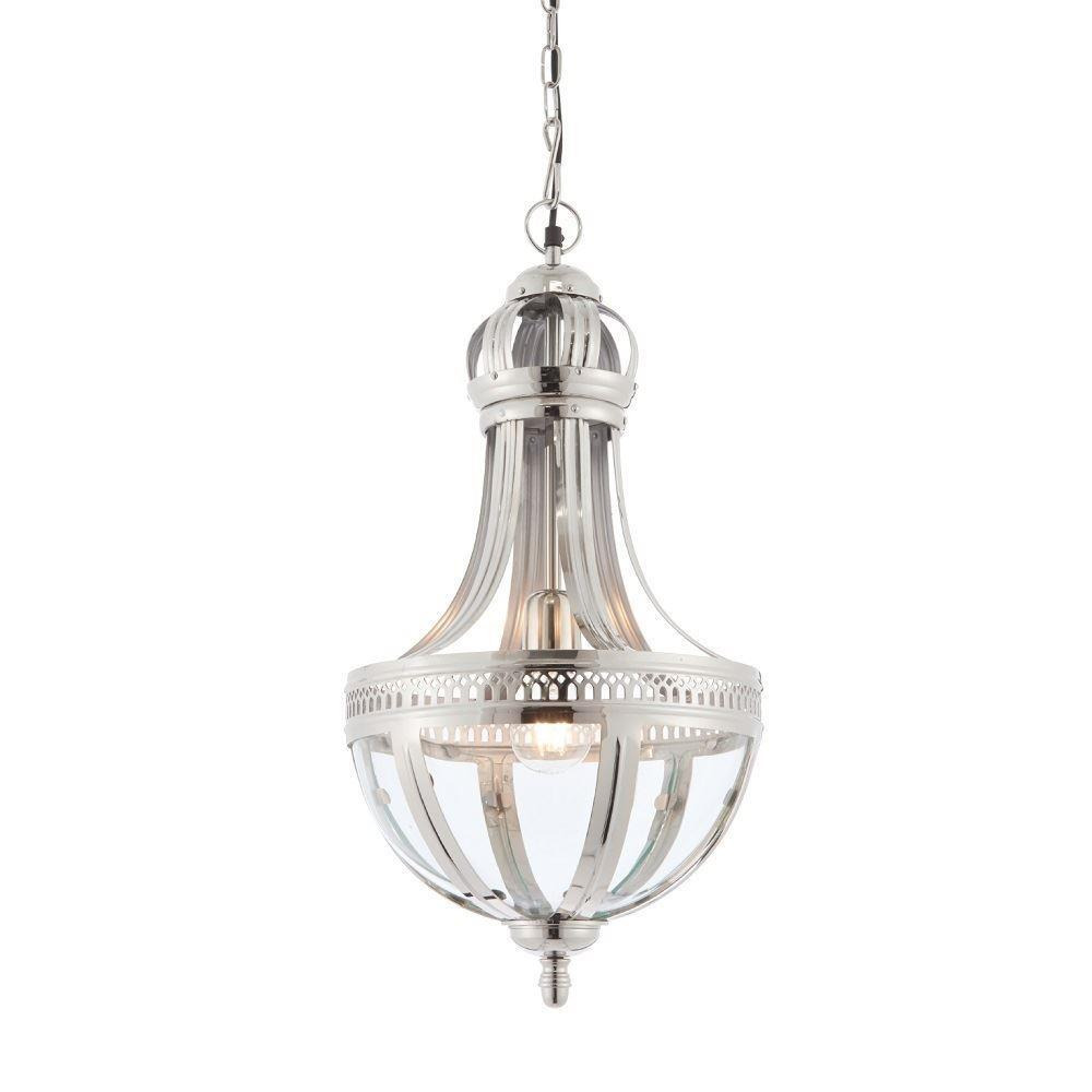 Endon 73100 Vienna One Light Long Ceiling Pendant In Bright Nickel With Clear Glass - Dia: 300mm