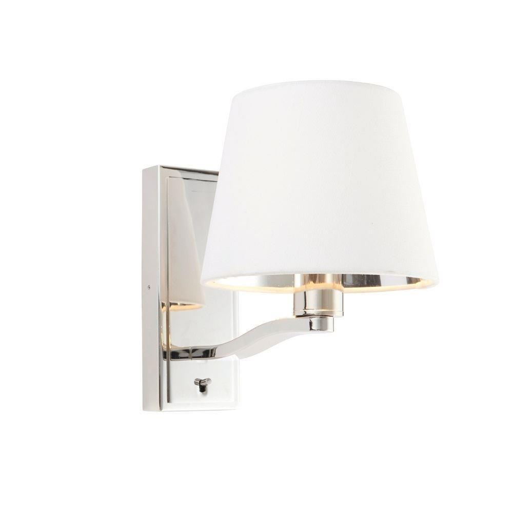 1 Light Wall Light In Bright Nickel With White Faux Silk Shade