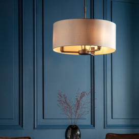 Endon Daley Three Light Ceiling Pendant Light In Dark Antique Bronze With Faux Silk Shade