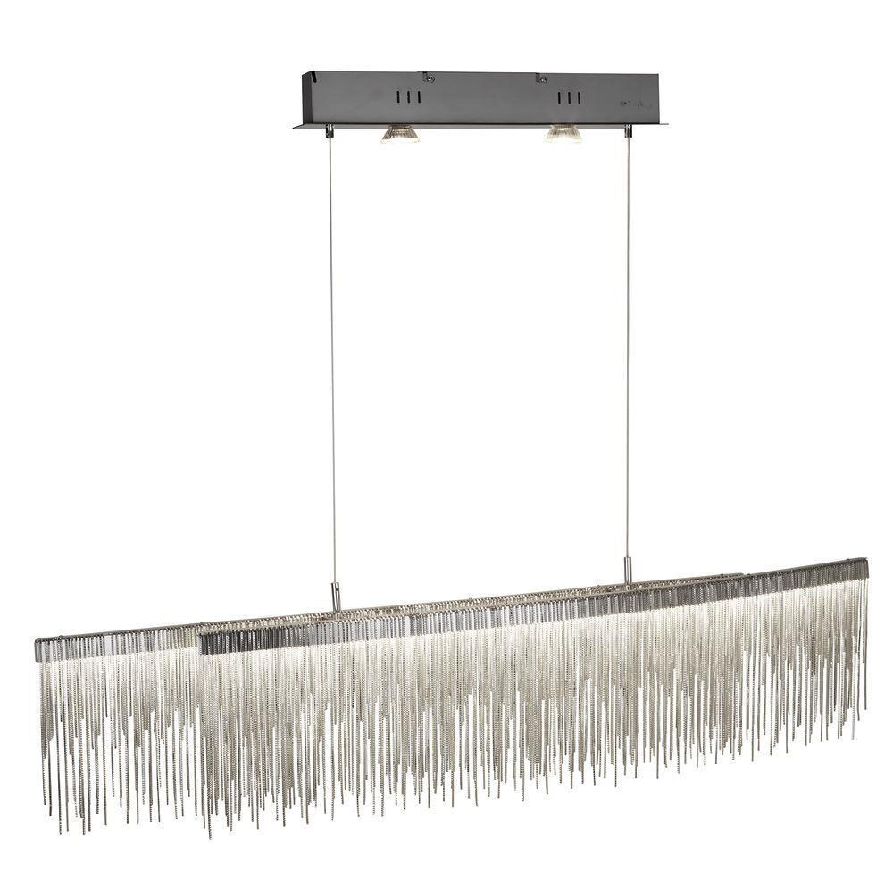 Searchlight 6061SS Memphis Long Ceiling Pendant Light In Satin Silver With Metal Fringe Shade