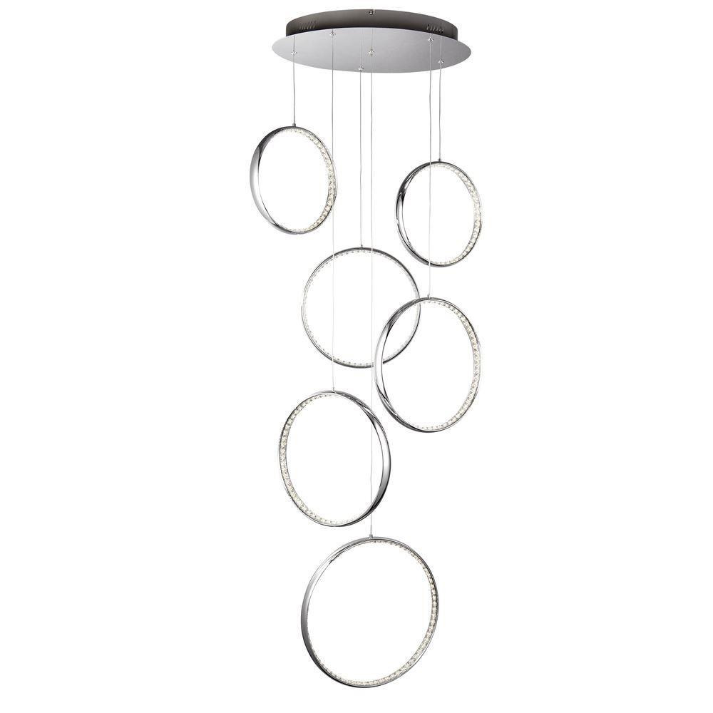 Searchlight 3166-6CC Rings Six Light Ceiling Pendant Light In Chrome With Acyrlic