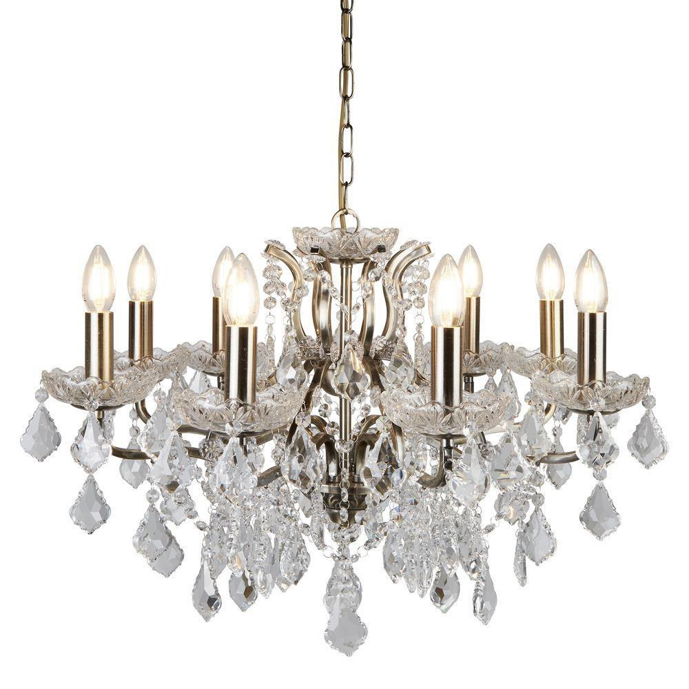 Searchlight 8738-8AB Paris Eight Light Ceiling Chandelier In Antique Brass With Crystal Glass