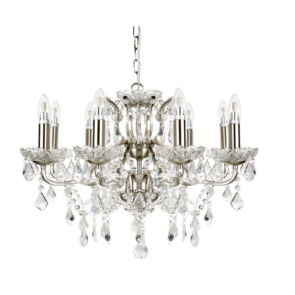 Searchlight 8738-8SS Paris Eight Light Ceiling Chandelier In Satin Silver With Crystal Glass