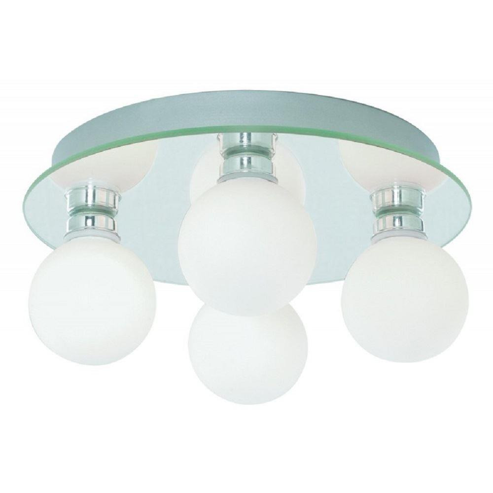 Searchlight 4337-4-LED Global Four Light Flush Ceiling Light In Chrome With Opal Glass