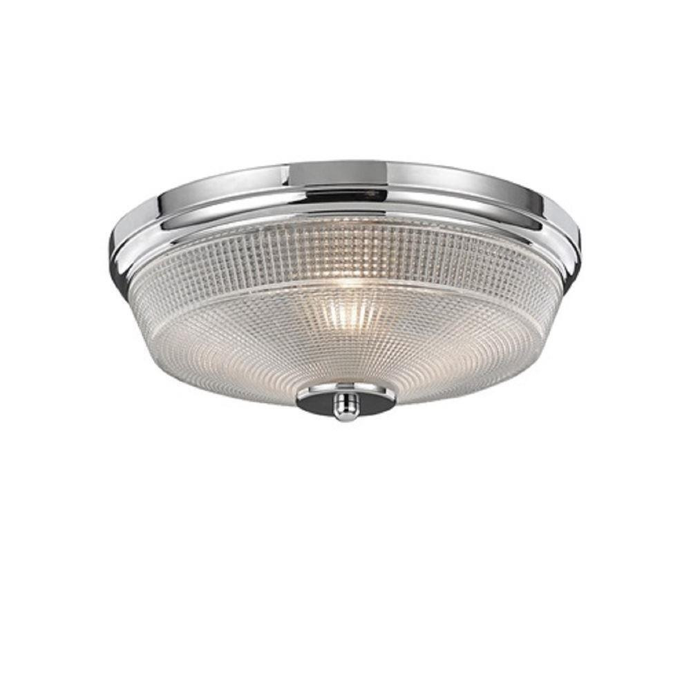 C5771 Flush Ceiling Light In Chrome With Textured Glass - Small: Dia - 340mm