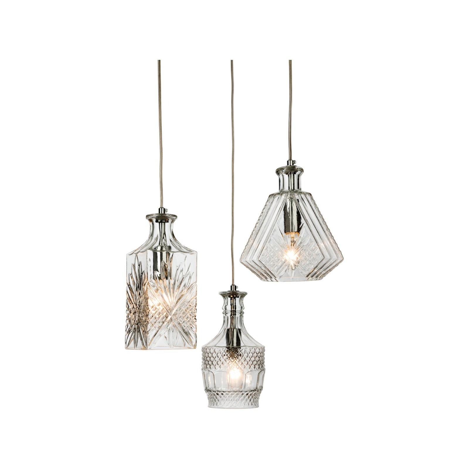 Firstlight 3450CH Decanter Three Light Cluster Ceiling Pendant Light In Chrome With Clear Glass