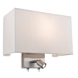 Firstlight 4942BS Fargo Two Light Wall Light In Brushed Steel With Cream Shade And LED Reading Light