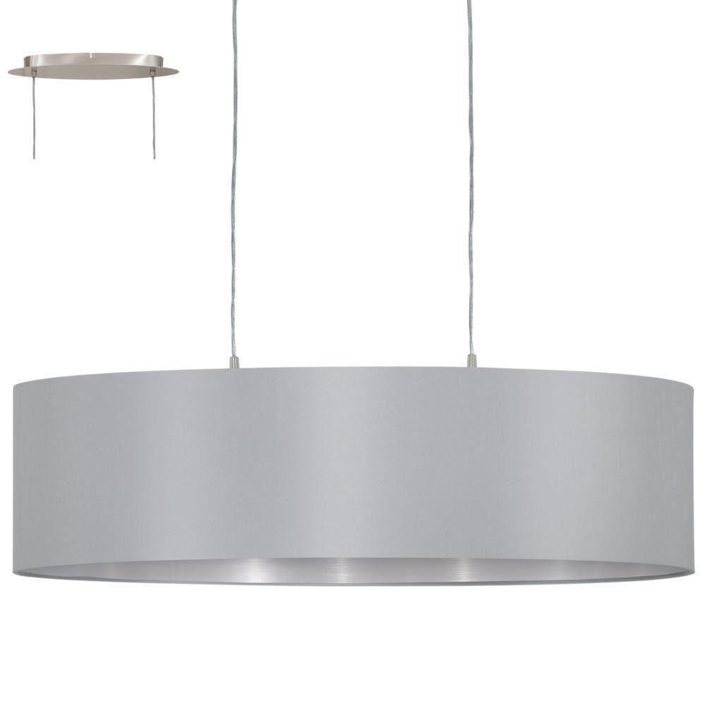 Eglo 31612 Maserlo Two Light Ceiling Pendant In Satin Nickel With Silver And Grey Shade - L: 780mm