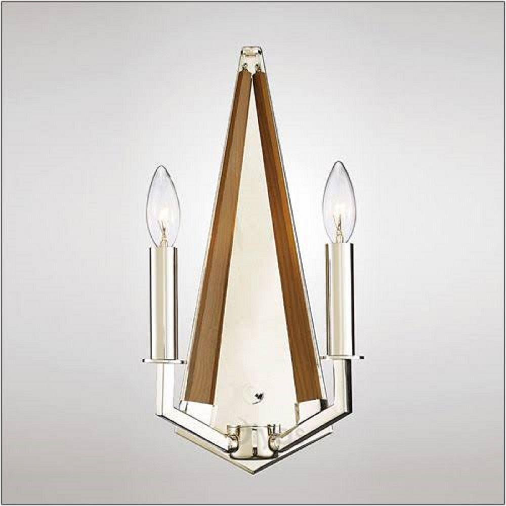 Diyas IL31680 Hilton 2 Light Wall Light In Polished Nickel And Wood