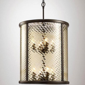 Diyas IL31678 Asia 8 Light Ceiling Pendant In Oiled Bronze And Amber Glass