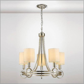 Diyas IL31702 Isabella 5 Light Multi Arm Pendant In Antique Silver With Beige Shades