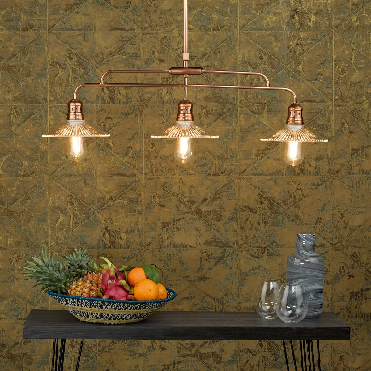 Dar ADE7364 Adeline 3 Light Bar Pendant Light In Copper