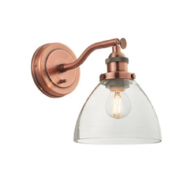 Endon 76334 Hansen 1 Light Wall Light In Aged Copper And Clear Glass
