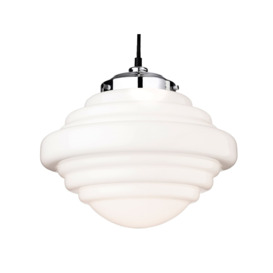 Firstlight 4948CH Art Deco Ceiling Pendant Light In Chrome And Opal White Glass