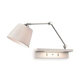 Firstlight 7657CH Rex 2 Light Wall Light In Chrome With Cream Shade And White Shelf