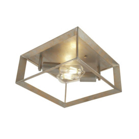 Searchlight 2412-2SI Heaton 2 Light Flush Ceiling Light In Brushed Silver Gold