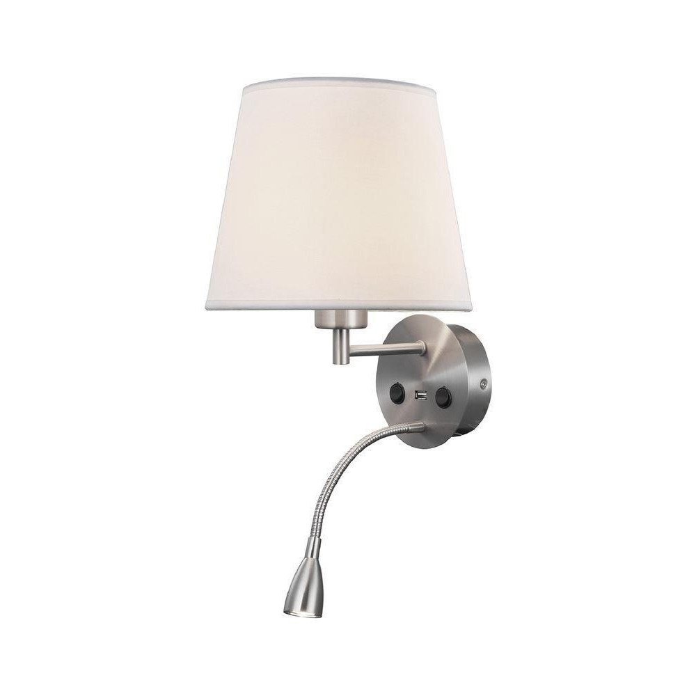 Mantra M6092 Caicos 2 Light LED Switched Wall Light In Satin Nickel With Cream Shade