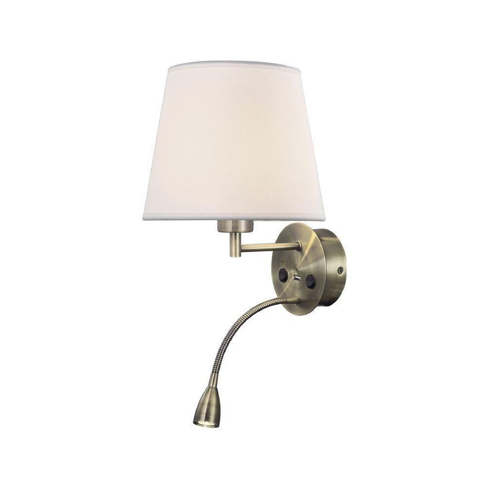 Mantra M6093 Caicos 2 Light LED Switched Wall Light In Antique Brass With Cream Shade