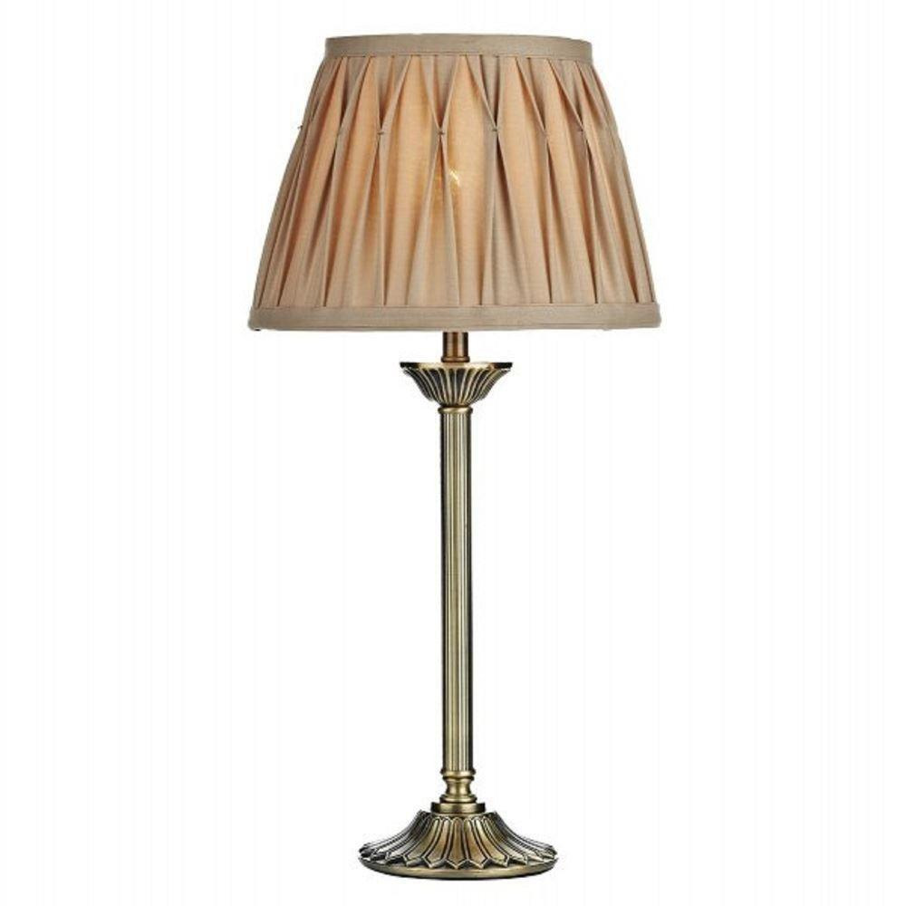 HAT4275 Hatton Table Lamp In Antique Brass With Gold Faux Silk Shade