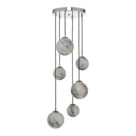 Dar MIK0650 Mikara 6 Light Cluster Pendant In Polished Chrome With Multi Coloured Shades