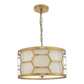 Dar EPS0312 Epstein 3 Light Ceiling Pendant In Gold With Ivory Linen Shade
