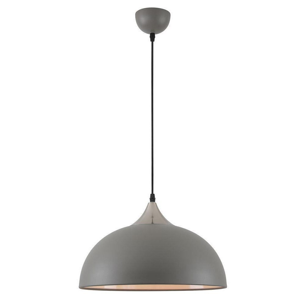 Tetbury 1 Light Ceiling Pendant In Sand Grey, Satin Nickel And White