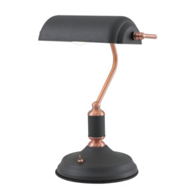 Ryde 1 Light Bankers Table Lamp In Sand Black, Copper And White