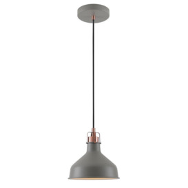 Ryde 1 Light Small Ceiling Pendant In Sand Grey, Copper And White - Dia: 190mm