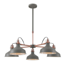 Ryde 5 Light Telescopic Ceiling Pendant In Sand Grey, Copper And White
