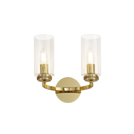Benz 2 Light Wall Light In Polished Gold With Clear Glass